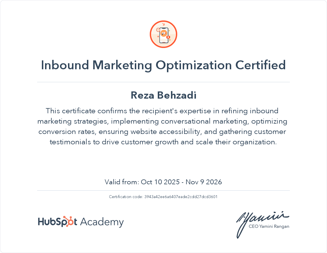 Inbound Marketing Optimization Certification